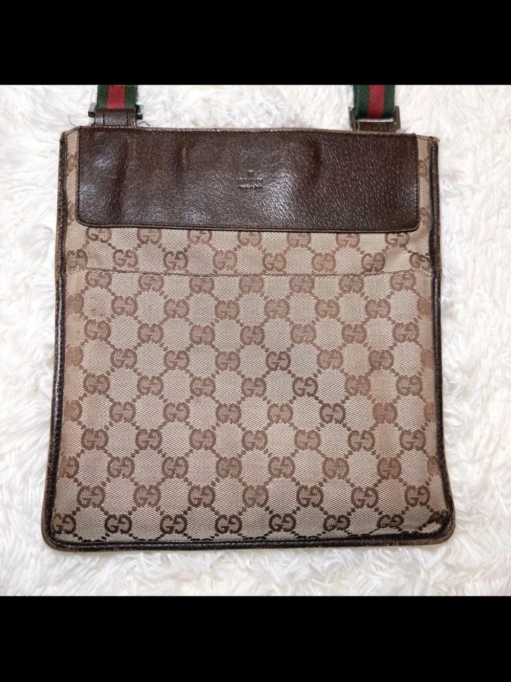 Gucci Beige/Brown GG Canvas Messenger with Green-Red Web Strap